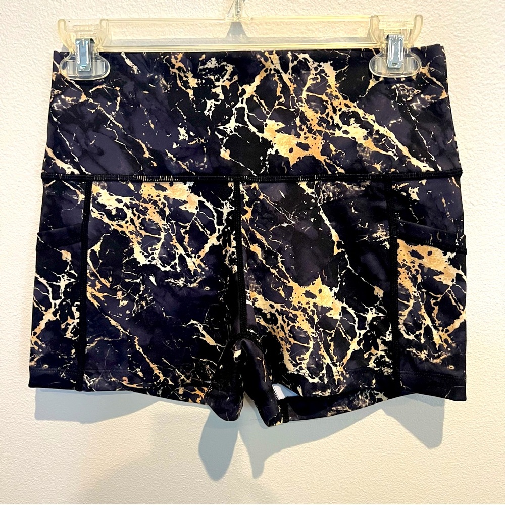 Constantly Varied Gear 2.5 inch inseam black and gold marbled shorts